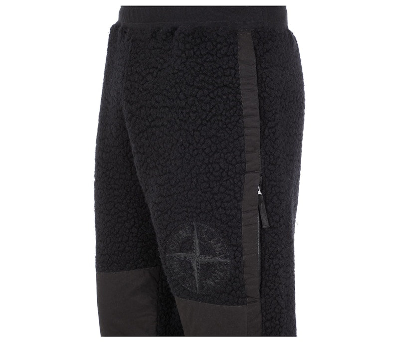 Stone Island Furry Wool Nylon Fleece Cargo Joggers Black