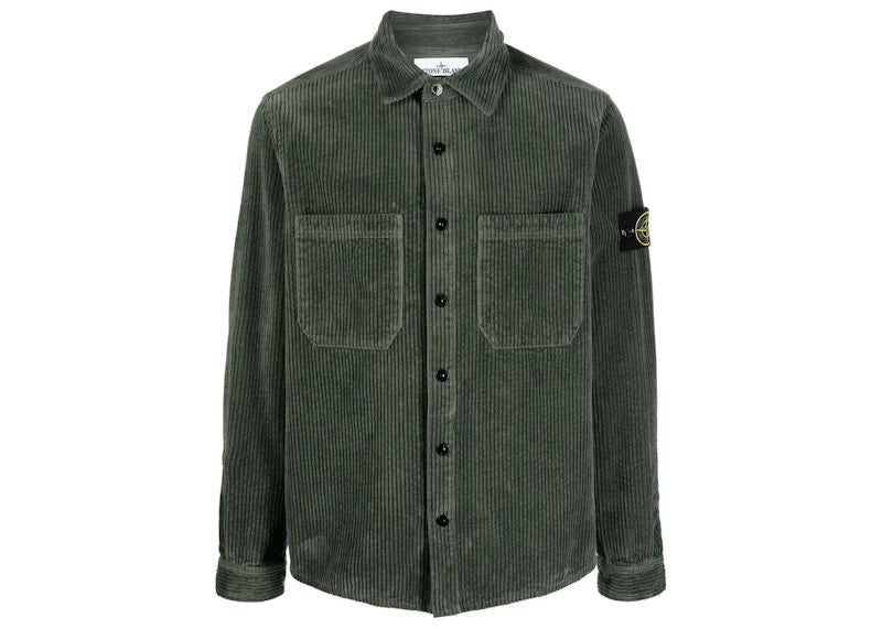 Stone Island Logo Patch Canvas Overshirt Sage