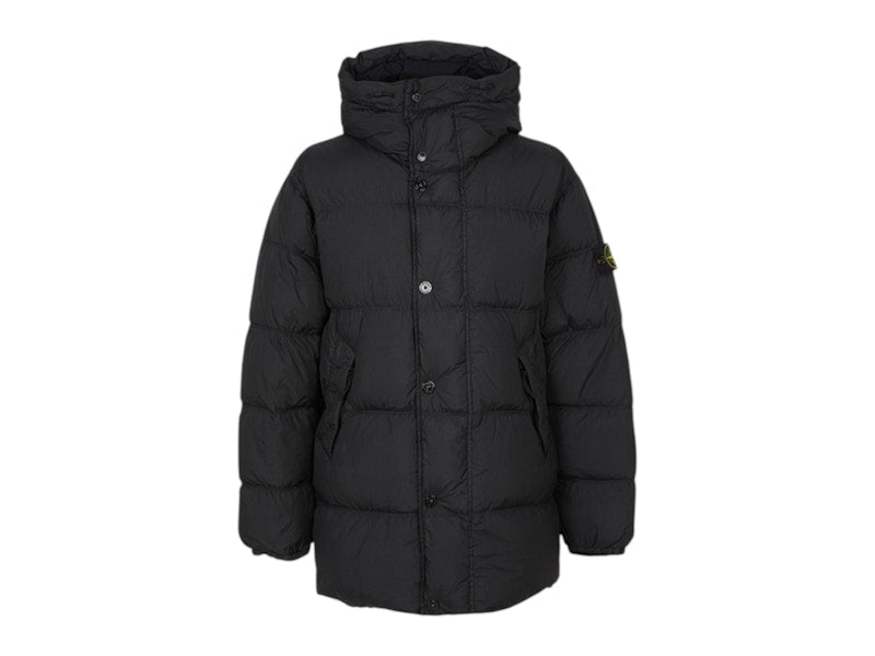 Stone Island Logo Zip Down Jacket Black