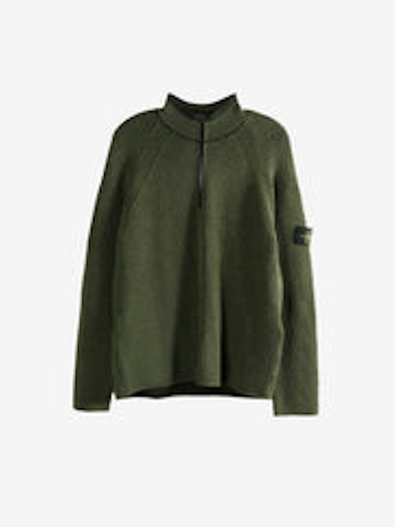 Stone Island Long Sleeves Half Zip Ribbed Polo Shirt Military Green