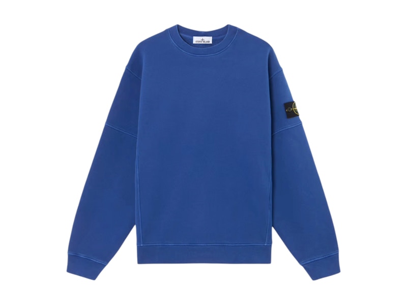 Stone Island Organic Cotton Diagonal Fleece Crewneck Blue