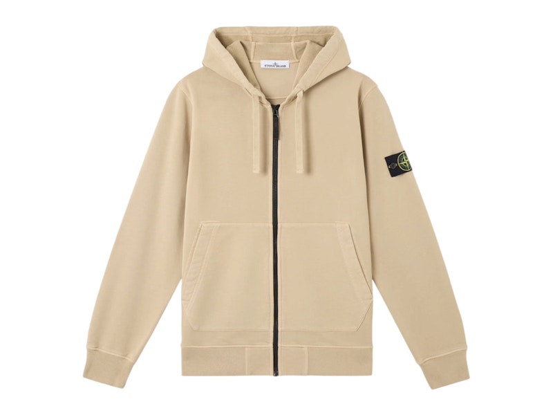 Stone Island Organic Cotton Fleece Regular Fit Zip-Up Sweatshirt Desert