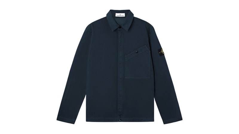 Stone Island Stretch Organic Cotton Satin 1200006 Overshirt Navy Blue