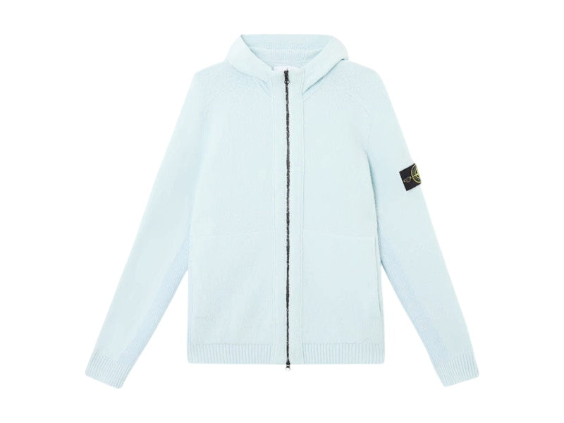 Stone Island Wool Zip Hoodie Baby Blue