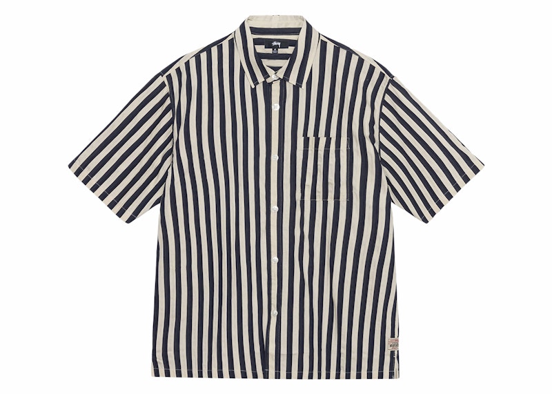 Stussy Boxy Flat Striped Hem Shirt Navy