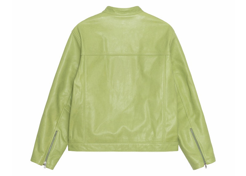 Stussy Cafe Racer Leather Jacket Lime