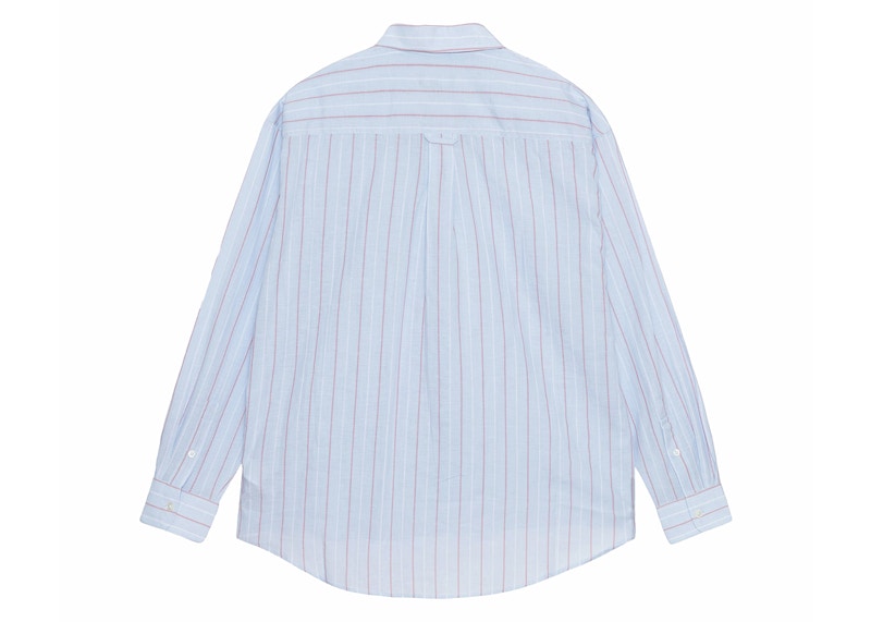 Stussy Classic Striped Cotton Linen Shirt Light Blue
