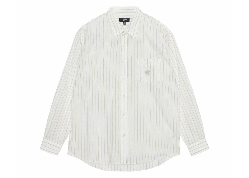 Stussy Classic Striped Cotton Linen Shirt White
