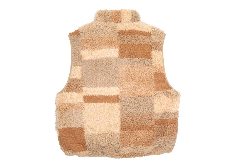 Stussy Colorblock Reversible Mixed Sherpa Vest Khaki