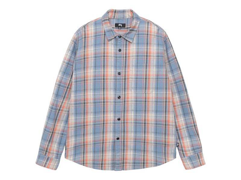 Stussy Dan Washed Cotton Plaid Shirt Blue