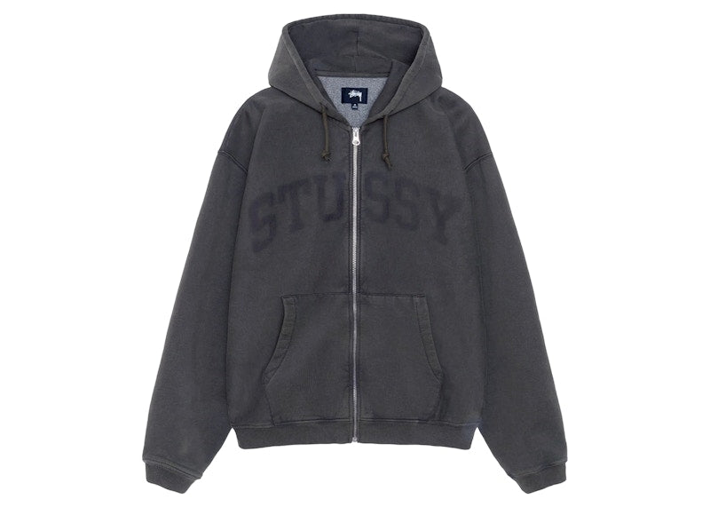 Stussy Faded Graphic Zip Hoodie Washed Black
