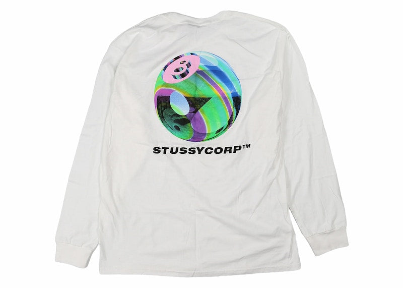 Stussy Iridescent 8 Ball L/S Tee White