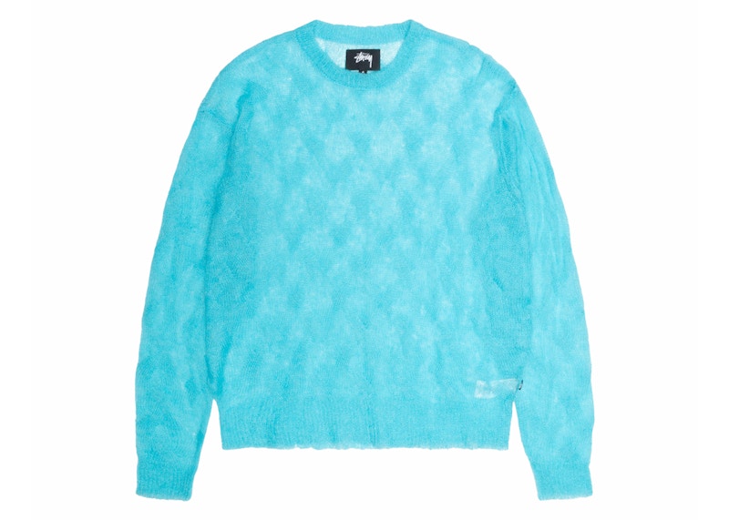 Stussy Loose Knit Cross Cable Sweater Cyan