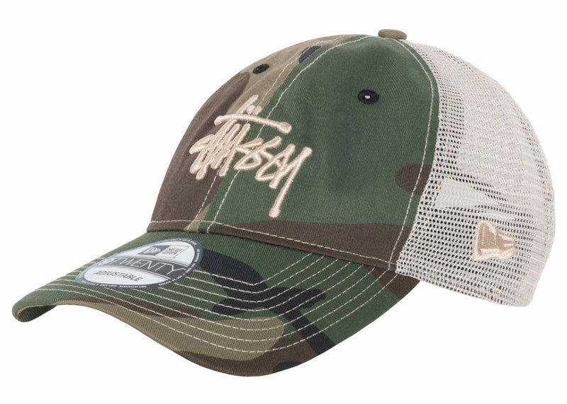 Stussy New Era 9Twenty Basic Trucker Woodland Camo