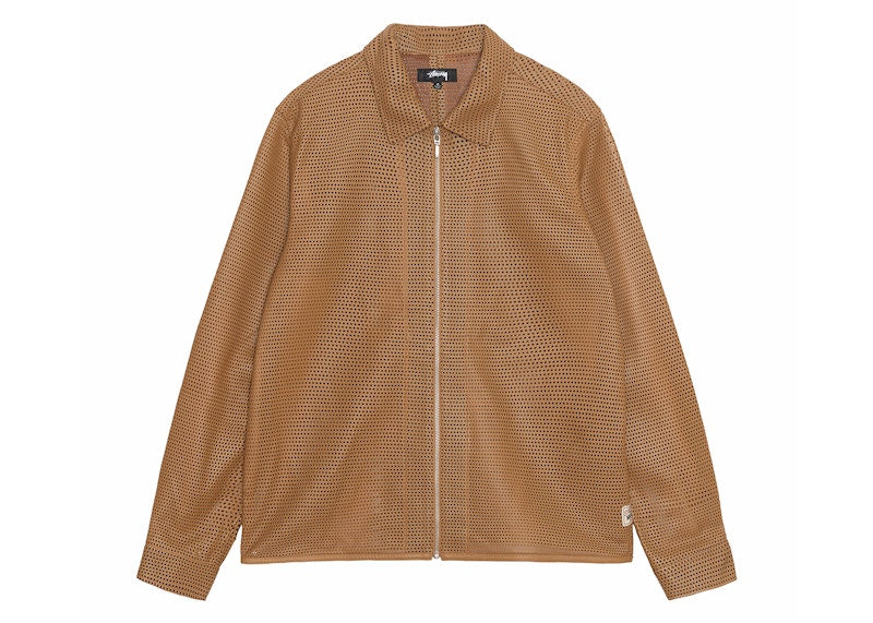 Stussy Perforated Leather Zip Shirt Camel