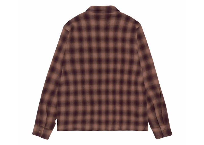 Stussy Plaid Twisted Yarn Zip Shirt Brown