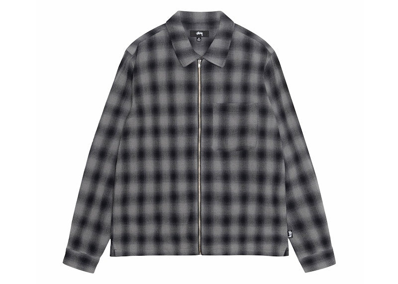 Stussy Plaid Twisted Yarn Zip Shirt Charcoal