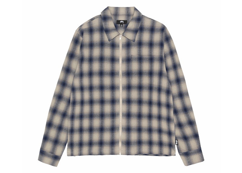 Stussy Plaid Twisted Yarn Zip Shirt Natural