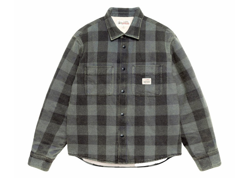 Stussy Sherpa Lined Buffalo Plaid Shirt Grey