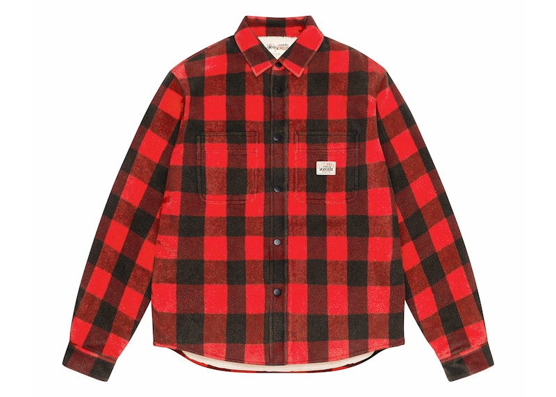 Stussy Sherpa Lined Buffalo Plaid Shirt Red