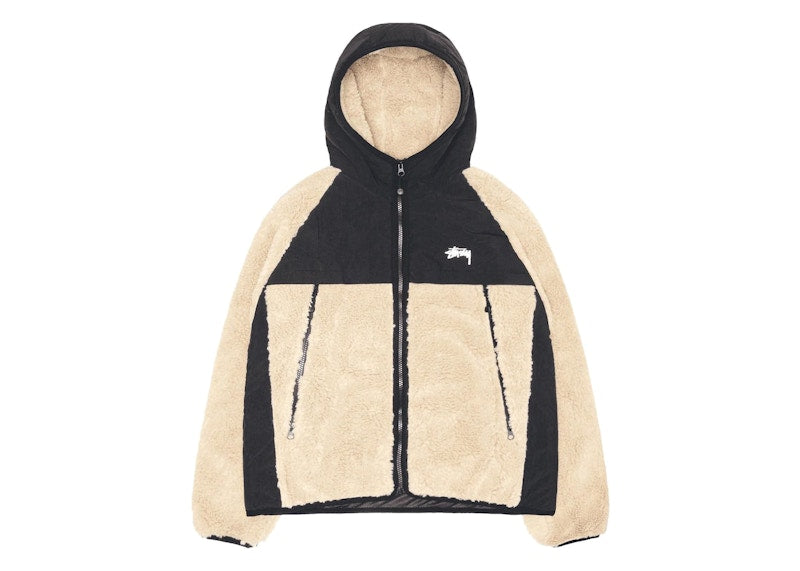 Stussy Sherpa Paneled Hooded Jacket Beige