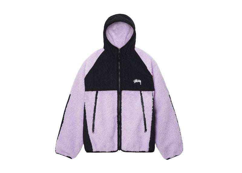 Stussy Sherpa Paneled Hooded Jacket Lavender