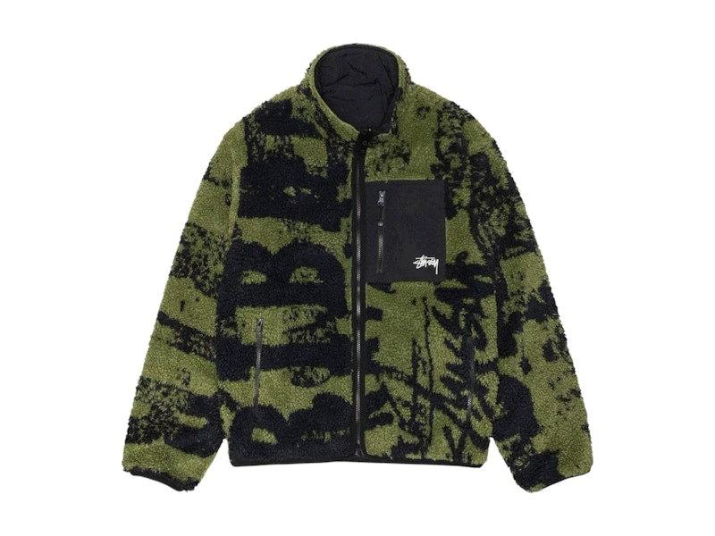 Stussy Sherpa Reversible Stamp Jacket Green
