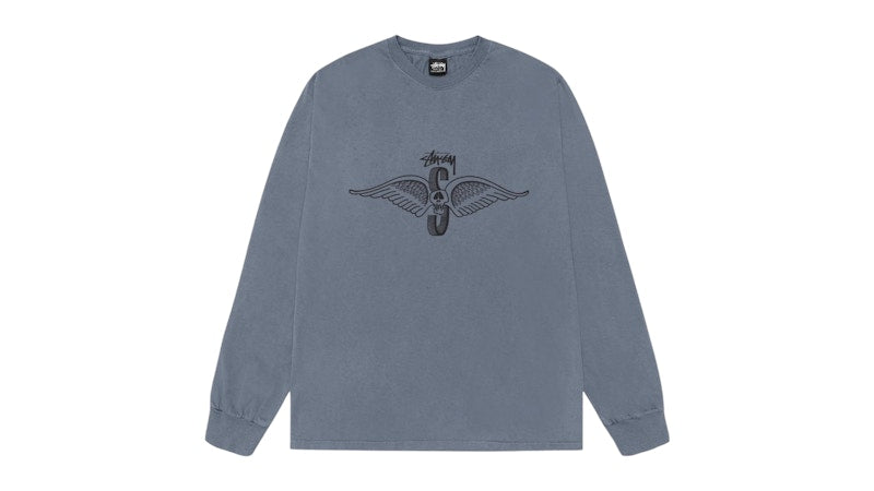 Stussy Skull Wings L/S Pigment Dyed Tee Navy