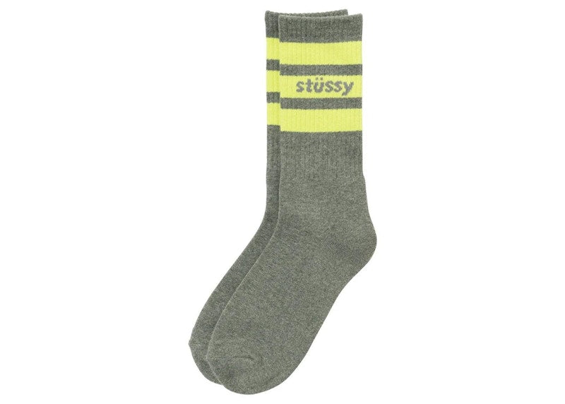 Stussy Sport Crew Socks Grey Heather/Lime