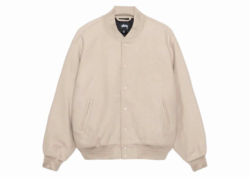 Stussy Sport Melton Varsity Jacket Oatmeal