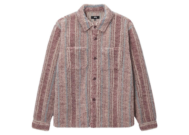 Stussy Stripe Sherpa Shirt Berry