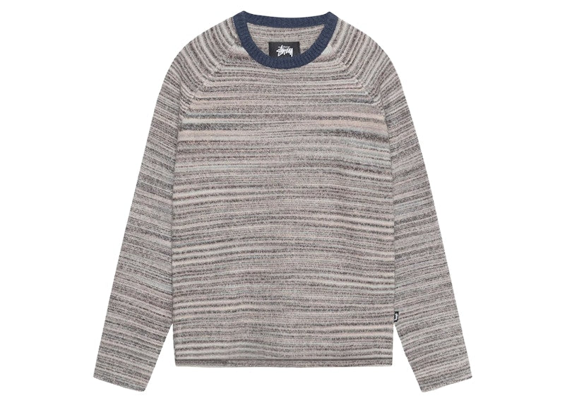 Stussy Textured Knit Contrast Collar Crew Grey Multi