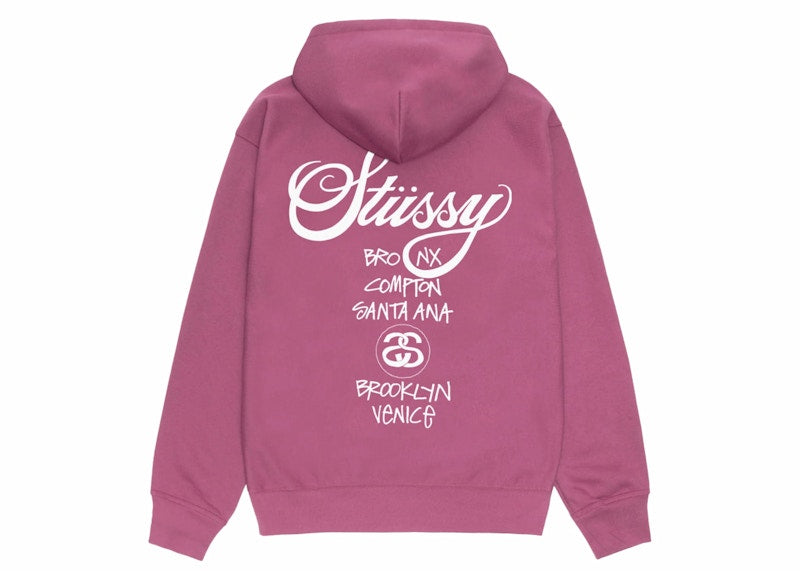 Stussy World Tour Zip Hoodie Berry