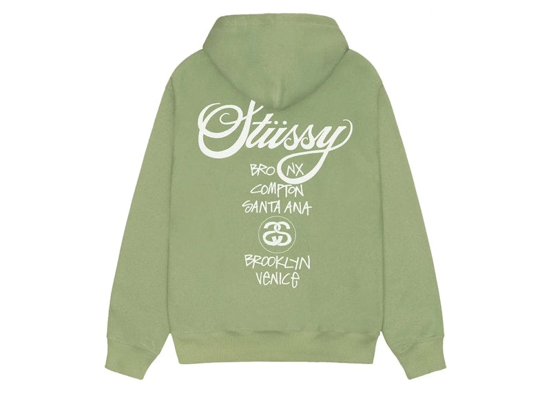 Stussy World Tour Zip Hoodie Moss