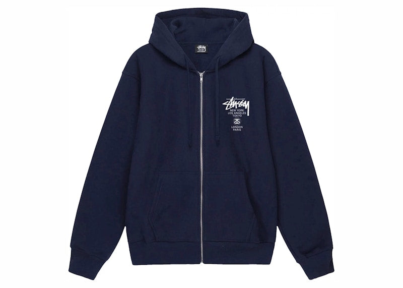 Stussy World Tour Zip Hoodie Navy (FW22)