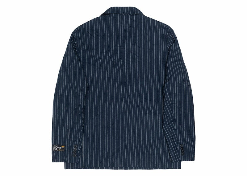 Stussy Wrinkled Stripe Double-Breasted Blazer Navy