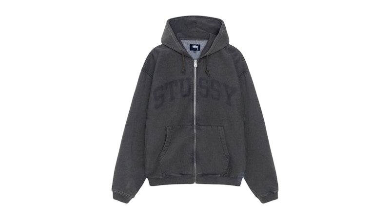 Stussy Zip Faded Graphic Hoodie Washed Black