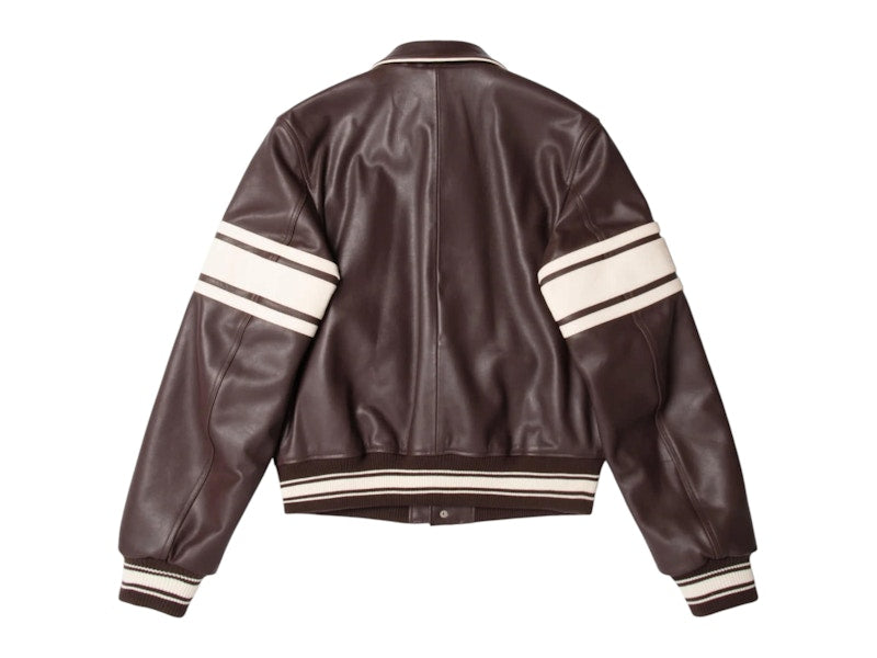 Stussy x Wales Bonner Leather Varsity Jacket Brown