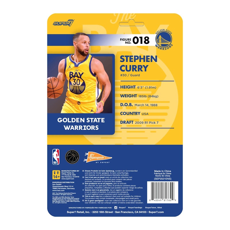 Super7 Supersports NBA Golden State Warriors Stephhen Curry Action Figure Yellow