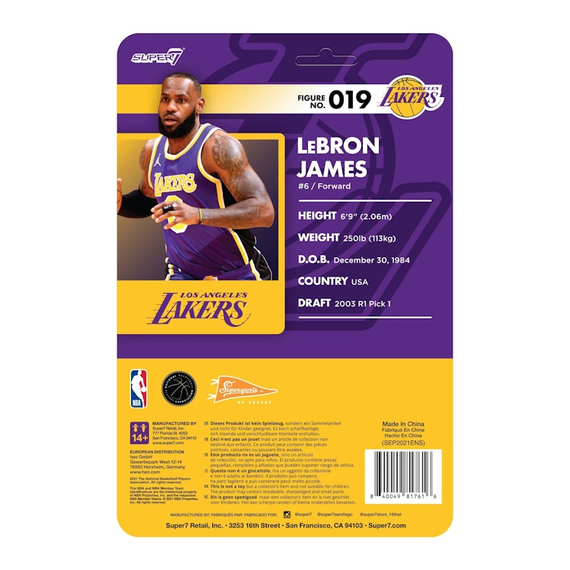 Super7 Supersports NBA Los Angeles Lakers Lebron James Action Figure Purple