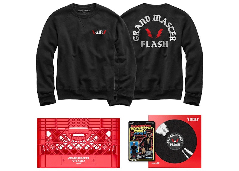Super7 x Grandmaster Flash Crewneck Crate and Toy Kit Black