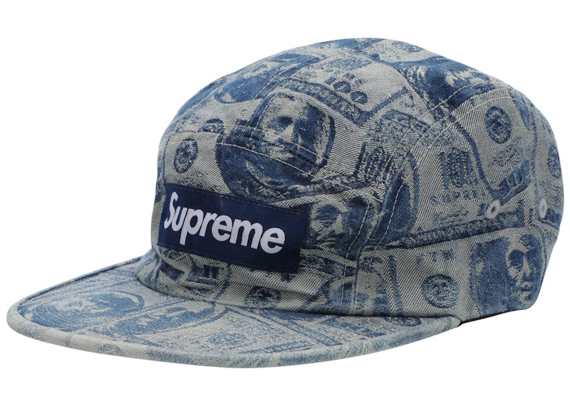 Supreme 100 Dollar Bill Camp Cap Blue