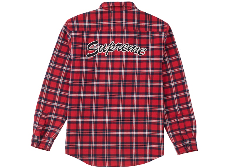 Supreme Arc Logo Quilted Flannel Shirt Red