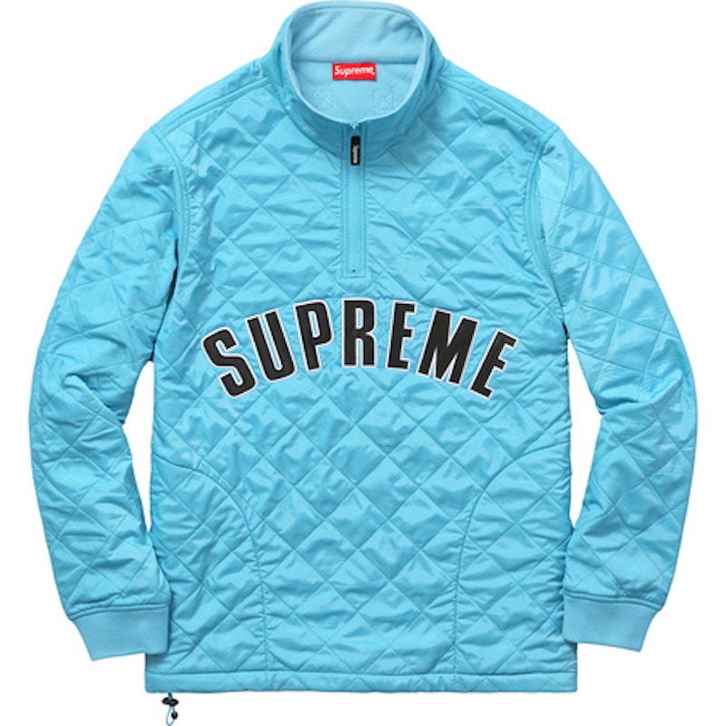 Supreme Arc Logo Quilted Half Zip Pullover Light Blue