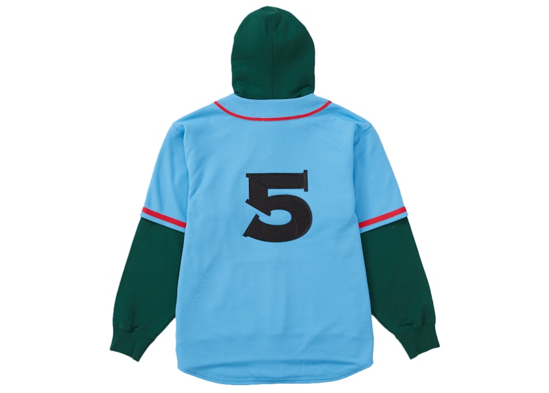 Supreme Baseball Jersey Hooded Sweatshirt Light Blue