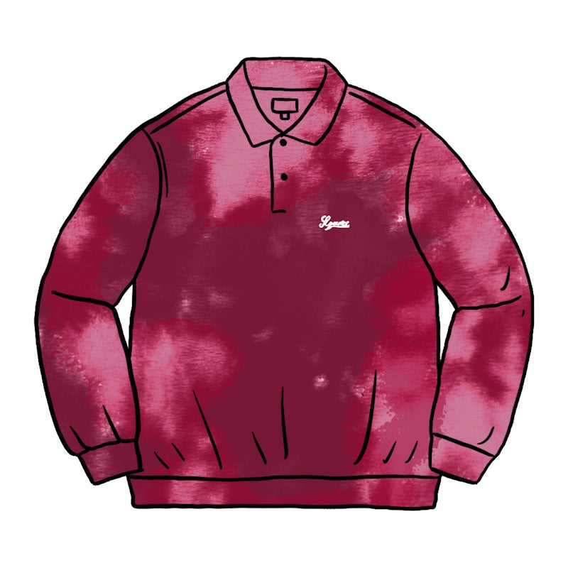 Supreme Bleached Velour L/S Polo Magenta
