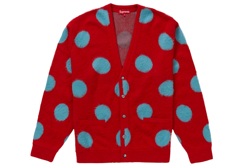 Supreme Brushed Polka Dot Cardigan Red