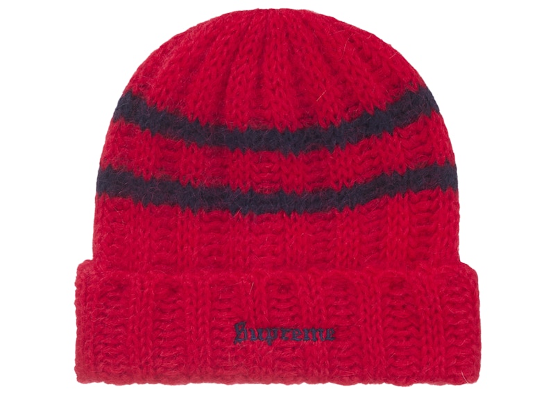 Supreme Brushed Stripe Beanie Red