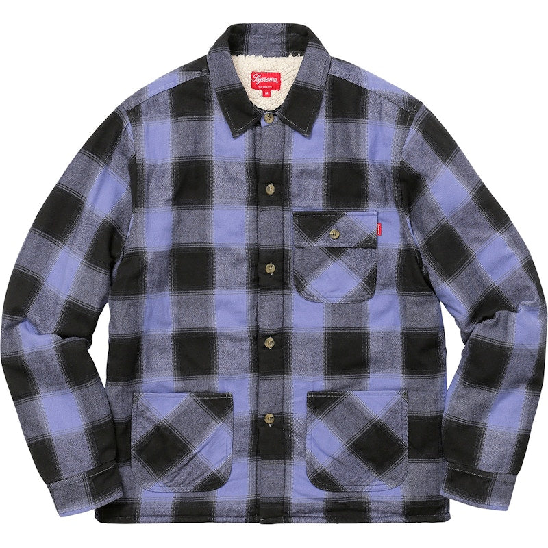 Supreme Buffalo Plaid Sherpa Lined Chore Shirt Light Blue