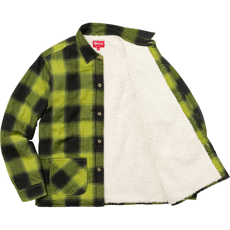 Supreme Buffalo Plaid Sherpa Lined Chore Shirt Pea Green